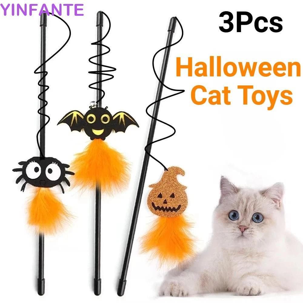 YINFANTEWN 3 Peças De Brinquedos Para Gatos De Halloween , Brinquedo Engraçado De Varinha De Gato Estilo Bastão De Provo