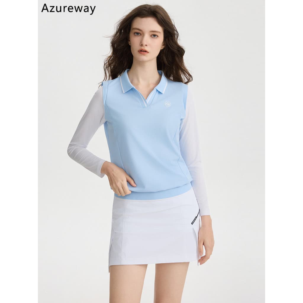 Novo estilo de golfe feminino protetor solar de seda gelo falso de duas peças de manga comprida camiseta versão coreana