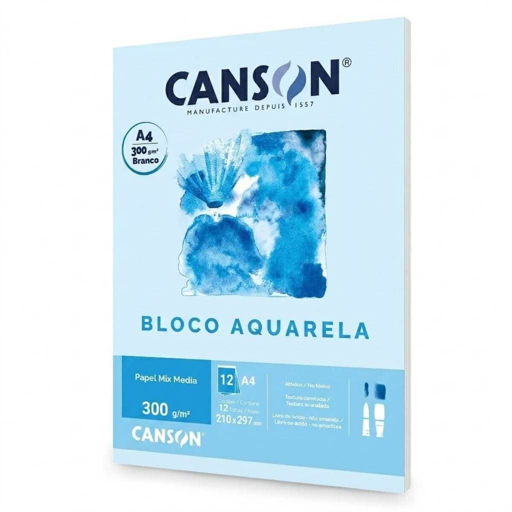 Bloco Aquarela Técnica Canson A4 300g 12 Folhas Branco