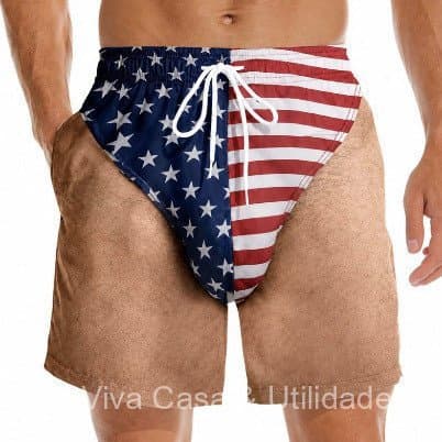 Novidade em estoque: shorts de praia masculinos soltinhos com estampa 3D patriótica, personalizados e divertidos, para f