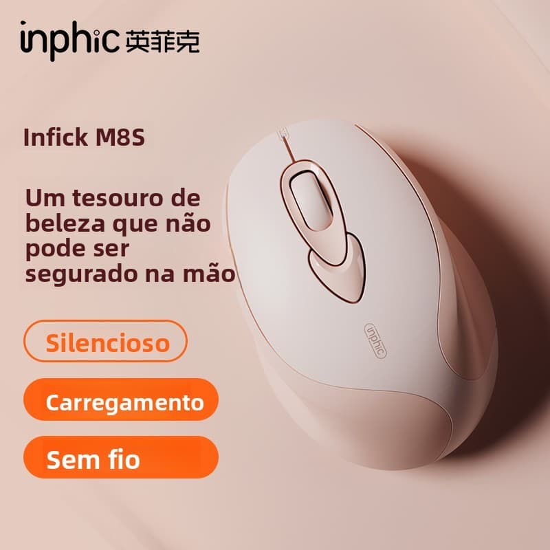 Inphic M8S Mouse Sem Fio Recarregável 2400DPI 500mAh Ergonomia Escritório Mudo Laptops E De Computador Desktop
