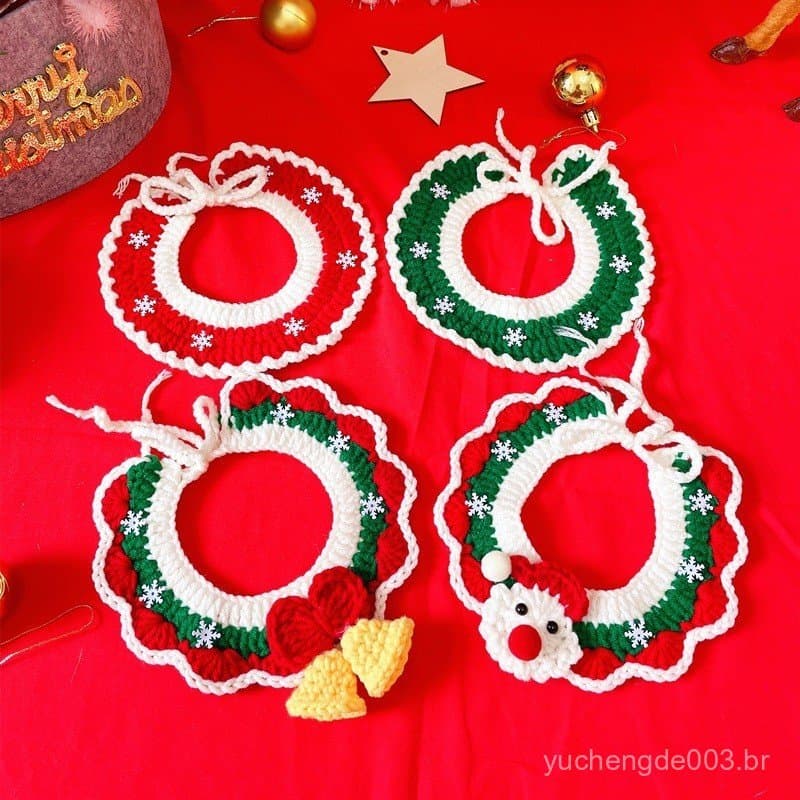 Coleira de Natal com Floco de Neve para Gatos e Cães com Sinos de Natal e Xale de Lã 7.21 ZJX9