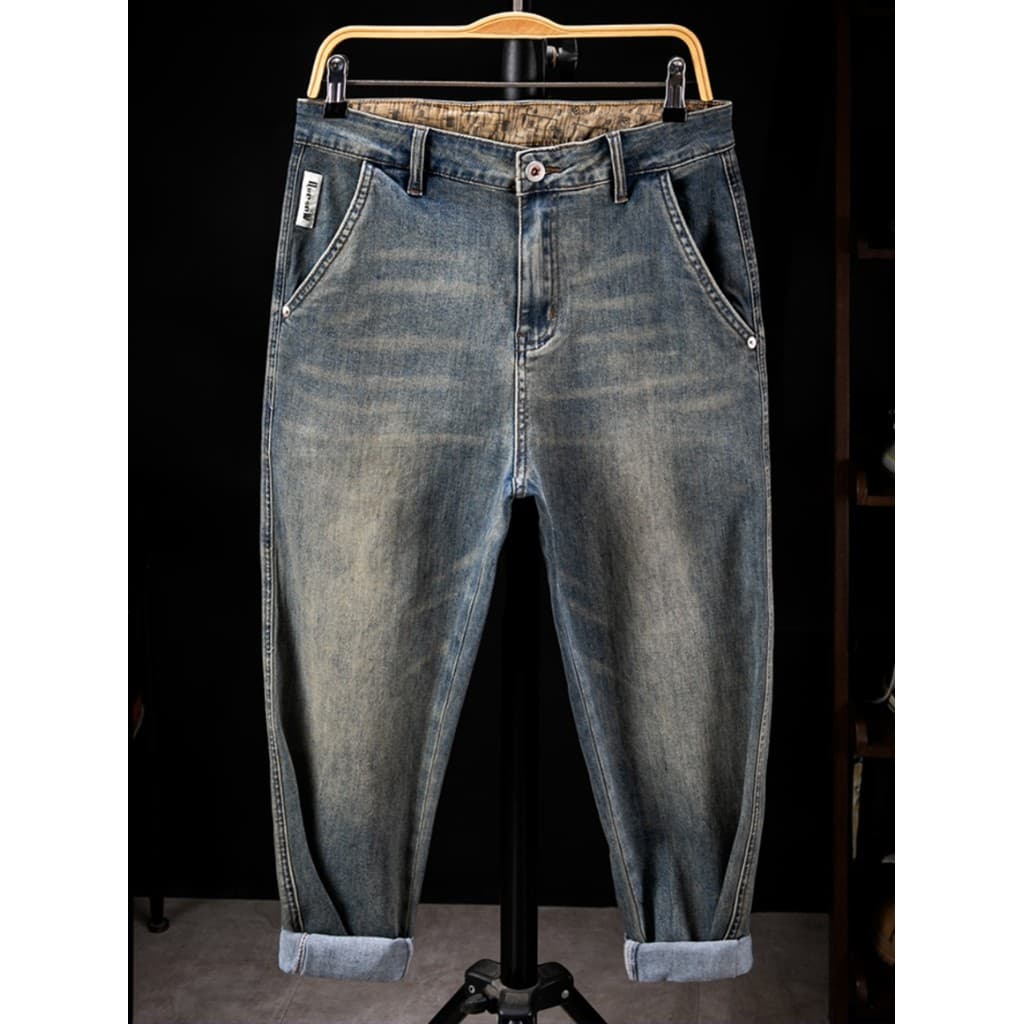 2024 primavera verão novo estilo estiramento lavado angustiado Jeans roupas masculinas mais gordura plus Size Street Wea