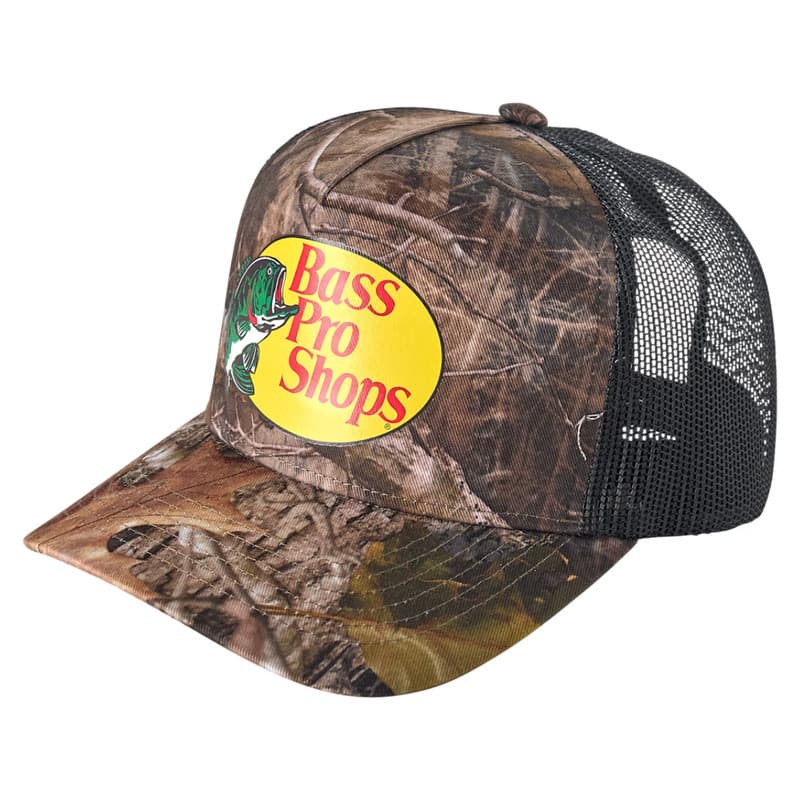 Boné Bass Pro Shops Printed Mesh TrueTimber Boné Bass Pro Shops Trucker Camuflado com Tela Traseira Respirável Logo Orig