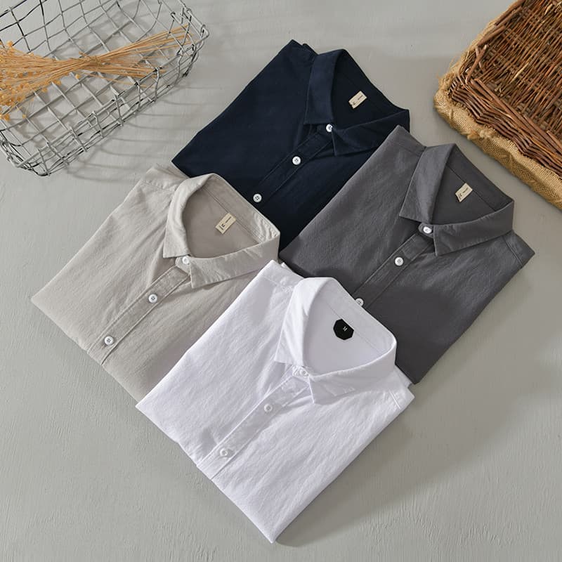Primavera outono camisa de algodão puro masculina de manga comprida algodão Casual All-Match cor sólida na moda magro-