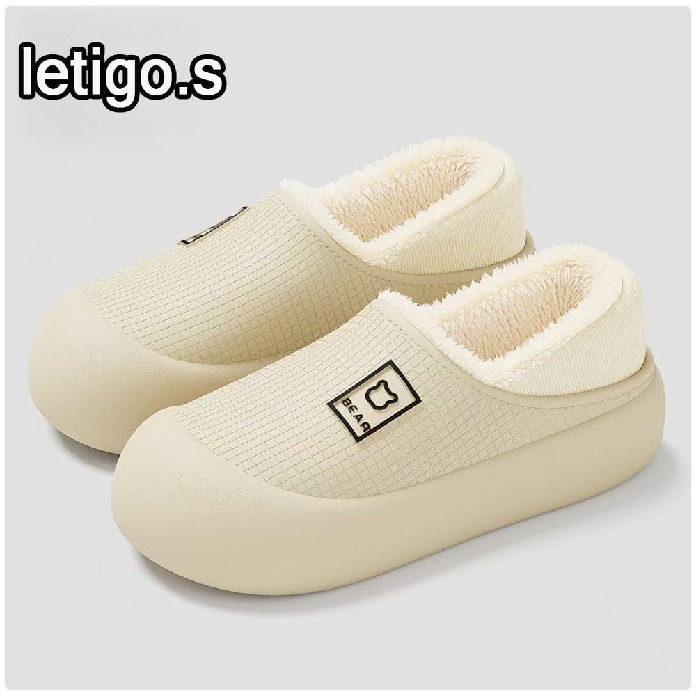 [LETIGO] Chinelos Femininos , Sola Grossa Forrada De Lã , Aconchegantes De Inverno , Design De Salto , Sapatos Quentes P