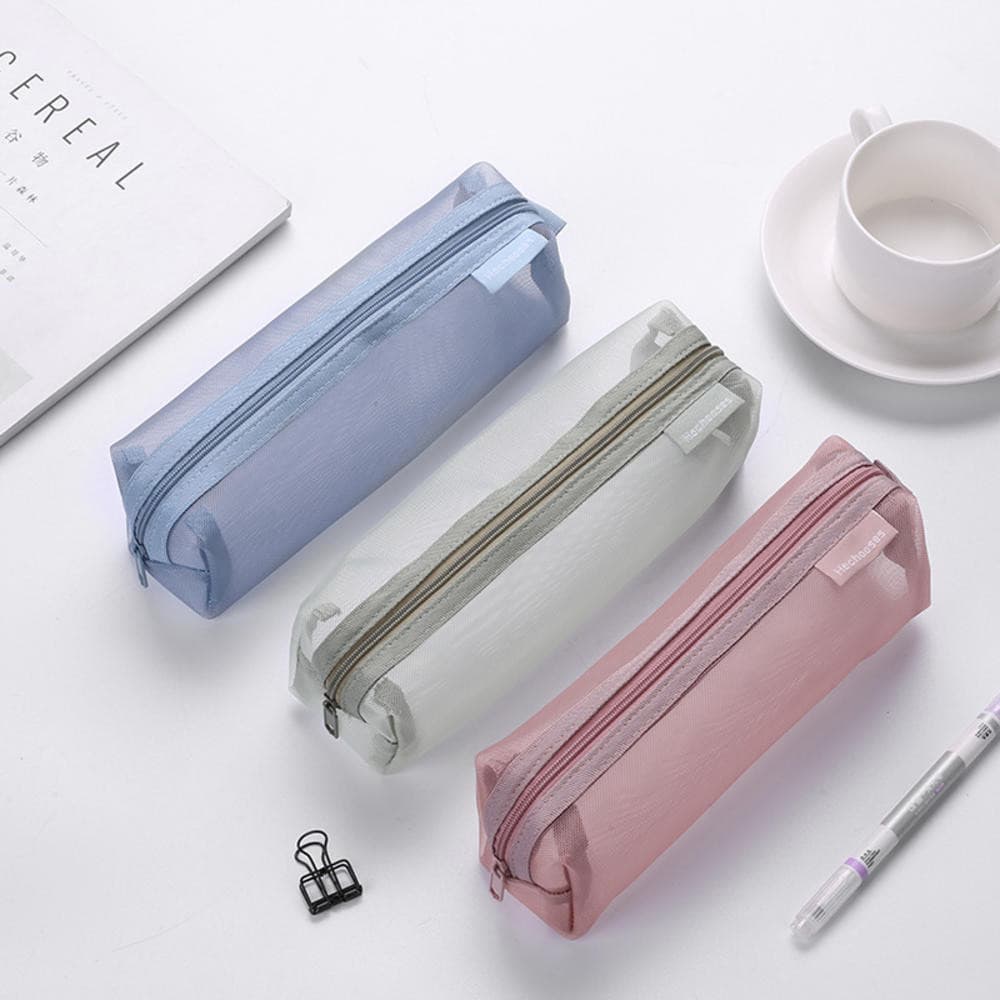 Bolsa Para Caneta De Malha De 1 Unidade , Com Zíper , Estojo Transparente Multifuncional , Organizador Armazenamento De