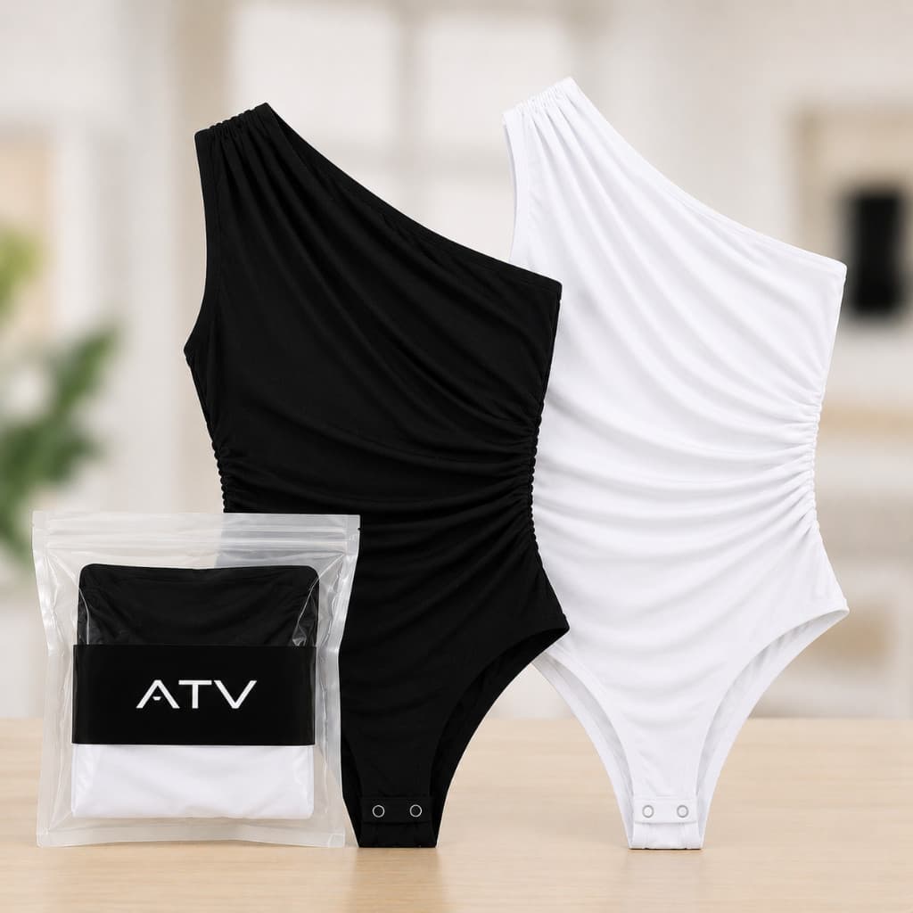 KIT 2 Body Feminino de Um Ombro Só, Body Drapeado, Body Elegante Feminino, Body Feminino Estiloso com Manga Mule