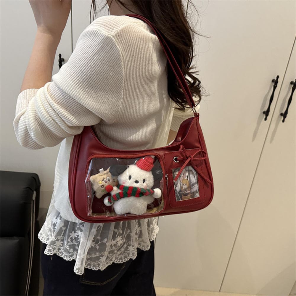 Y2K Ita Bolsa Transparente Janela Pin Display Kpop Photocard Titular Bowknot Underarm Bag Crossbody Hobo