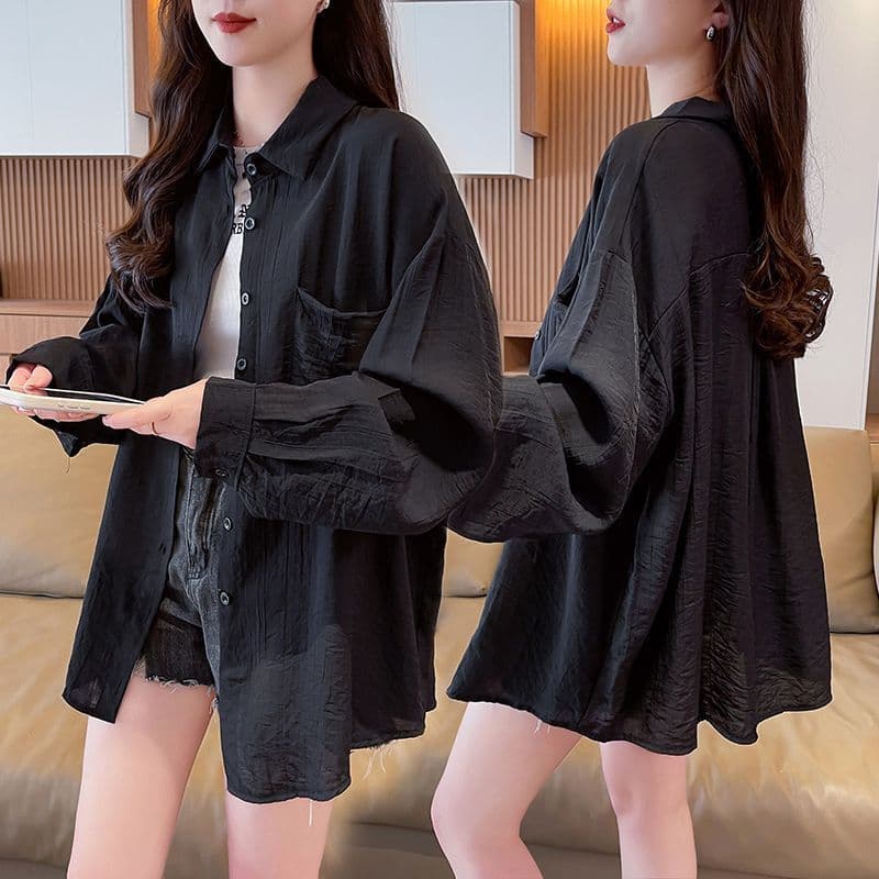 Novo tamanho grande camisa de verão feminina Design listrado camisa solta preguiçoso fino manga comprida jaqueta proteto