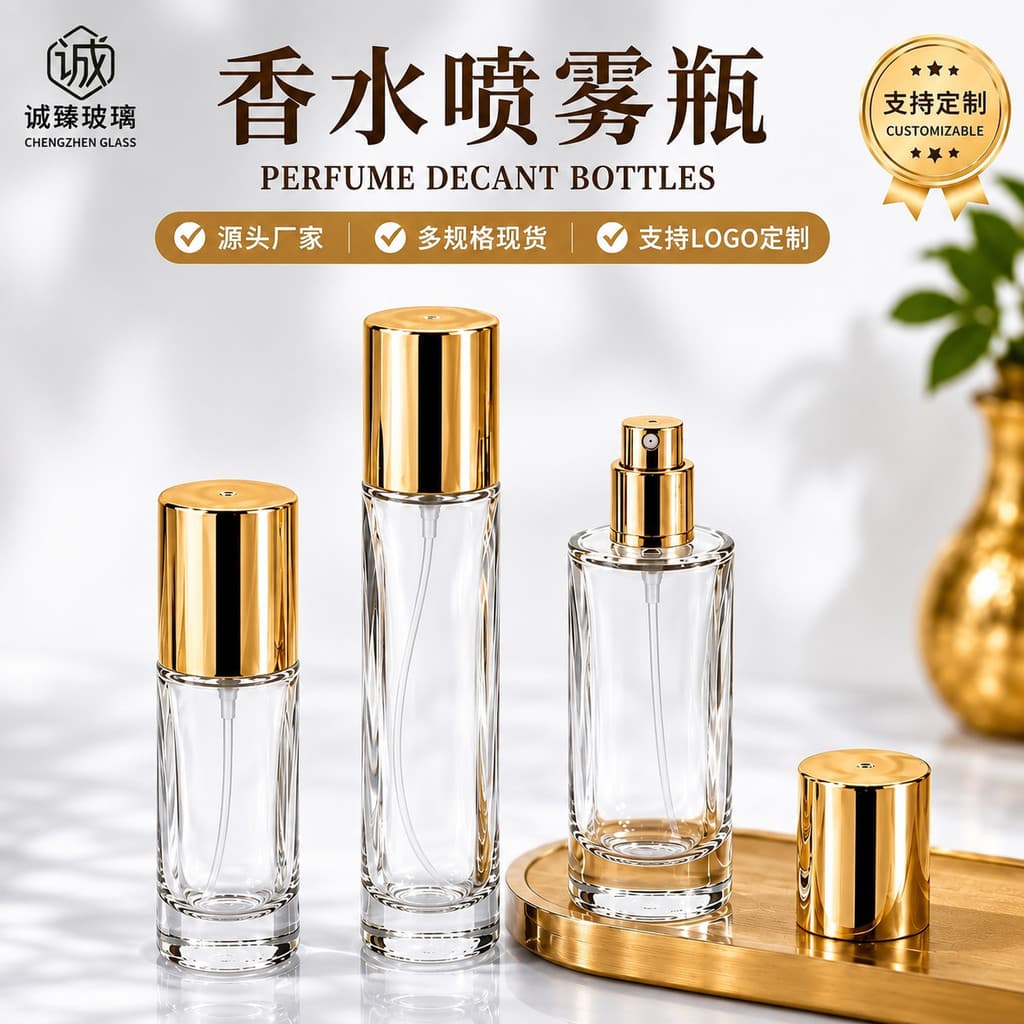 Frasco de perfume de vidro com pulverizador, frasco de recarga de perfume, vazio, frasco para embalagem de cosmét