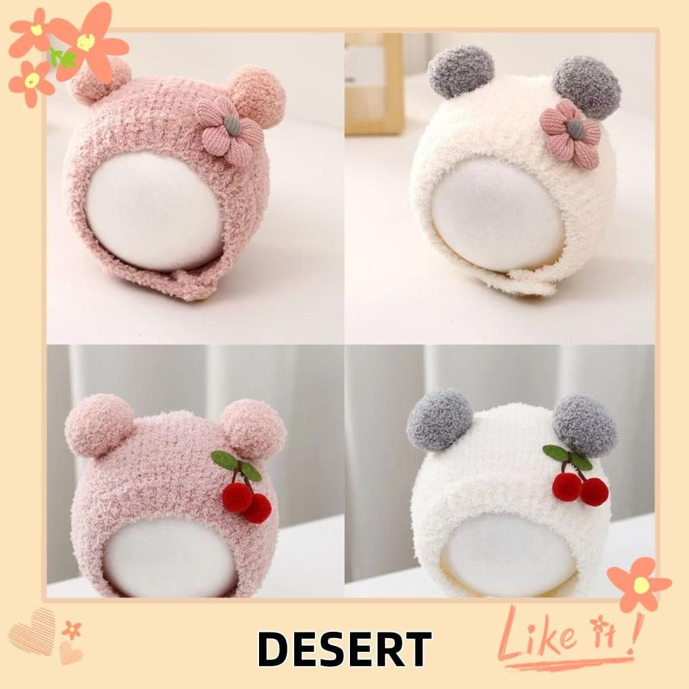 Hotter Desert, Gorro de Tricô Grosso com Urso Fofo, Gorro de Pelúcia para Outono e Inverno PQDH