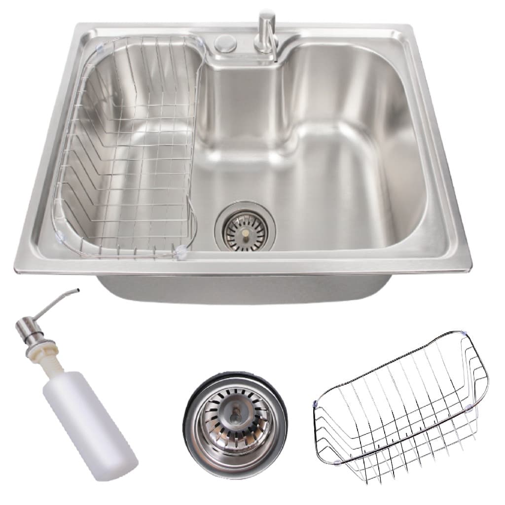 Cuba Para Cozinha Gourmet Inox 201 50x40cm Completa Com Dispenser Dosador Ralo e Cesto Escorredor