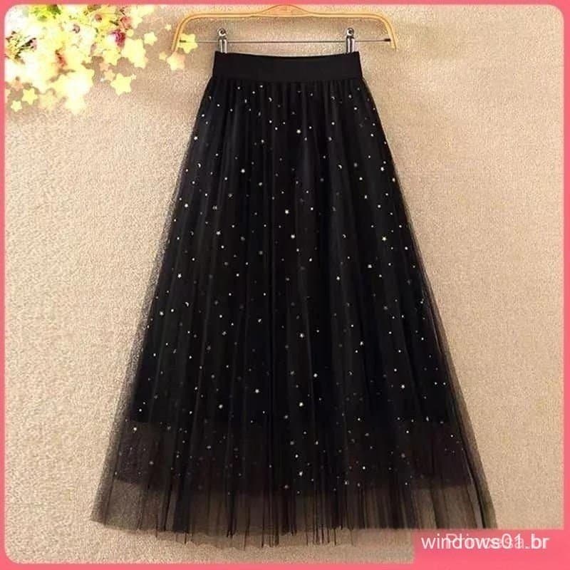 Oferta Especial: Saia Midi de Tule Brilhante para Mulheres, Elegante e Confortável para Adultos, Nova Coleção Pa FMCC IW