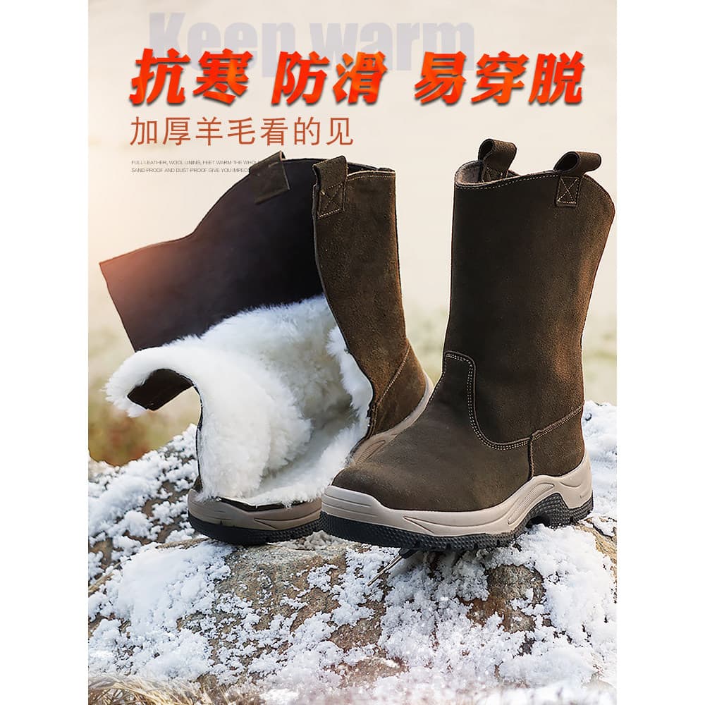 Botas de neve masculinas de pele de uma peça botas de couro genuíno cavaleiro botas de equitação de alta qualidade inver