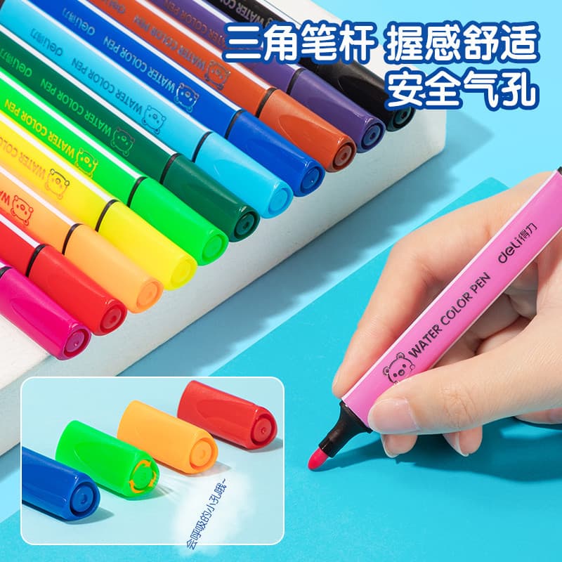 Deli 12 cores/18 cores/24 cores triângulo haste grossa caneta aquarela pintura infantil bonito dos desenhos animados lav