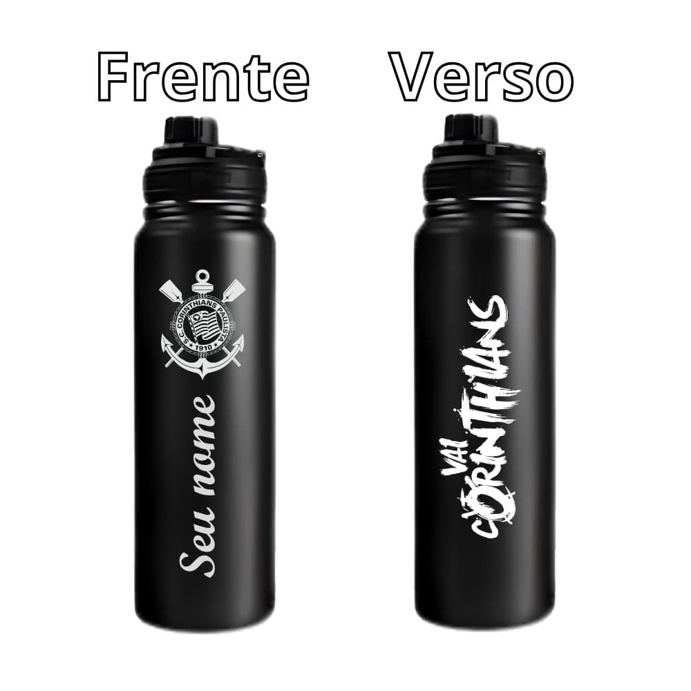 Garrafa Termica Personalizada Frente e Verso Corinthians, aço Inox para Academia, Escola, Trabalho 800ml