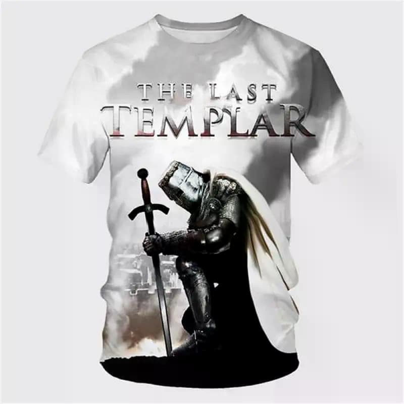 Engraçado Cruzado Cavaleiros Impressão 3D Camiseta Masculina Casual O-Pescoço Manga Curta Solta Topos Hip Hop Tendência