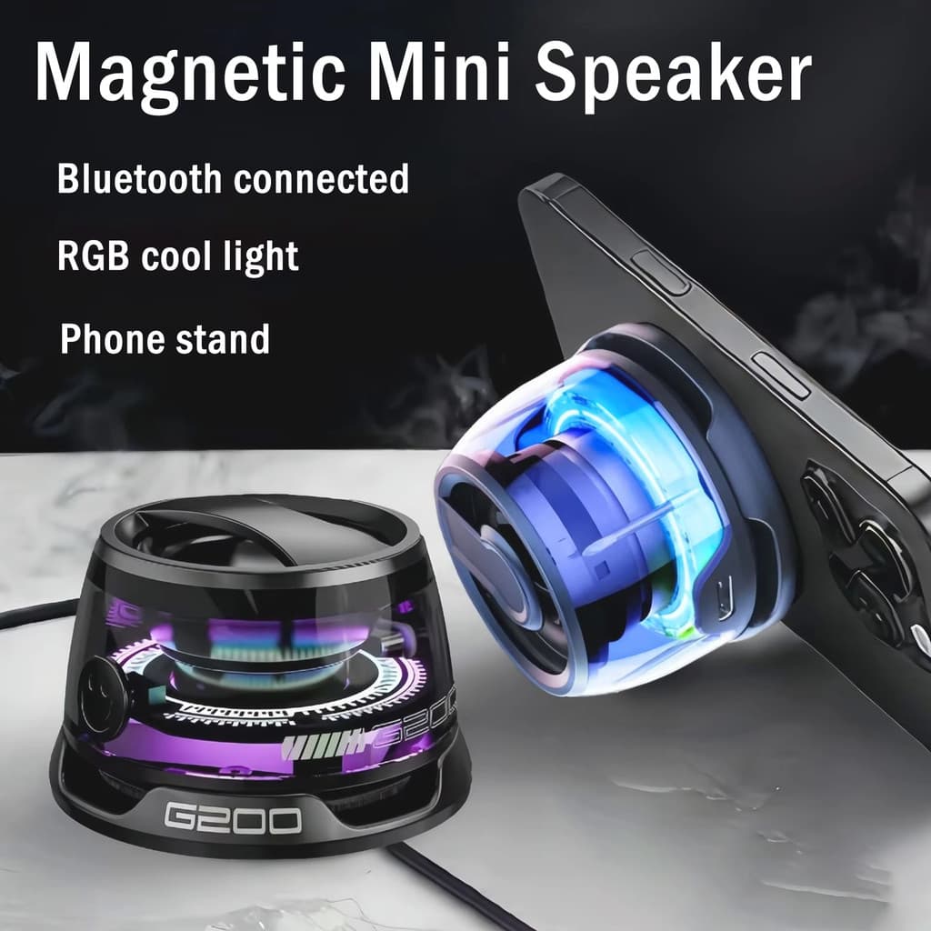Alto-Falante Bluetooth G200 Mini 360 ° Caixa De Som Magnética Forte Gradiente BT5.3 RGB Para Uso Em Superfície De Metal