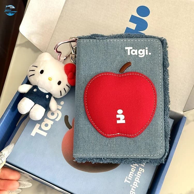 Porta-Passaporte Jeans Com Padrão De Frutas-Bolsa Portátil Para Armazenamento De Cartão De Identificação