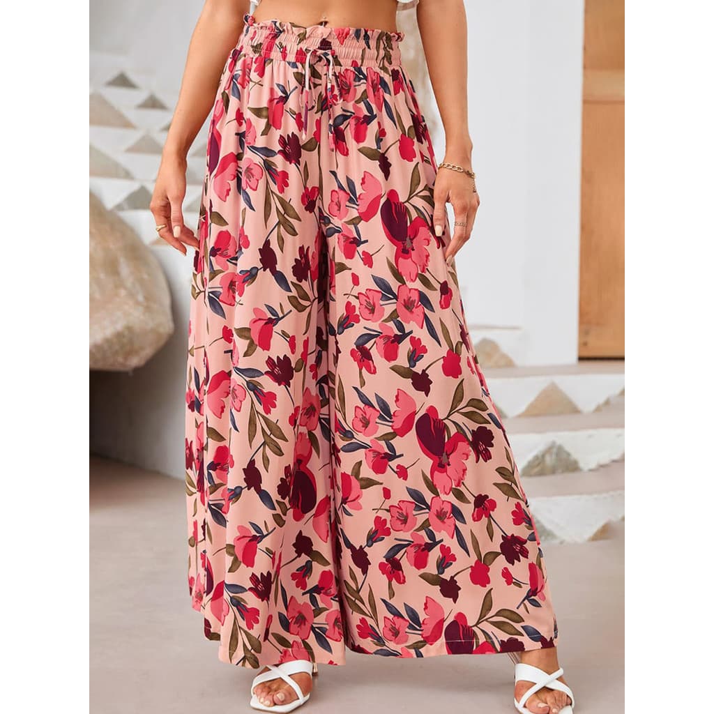 [Estilo mais vendido] Calças altas soltas e confortáveis estampadas com pernas largas estampadas [envio rápido]