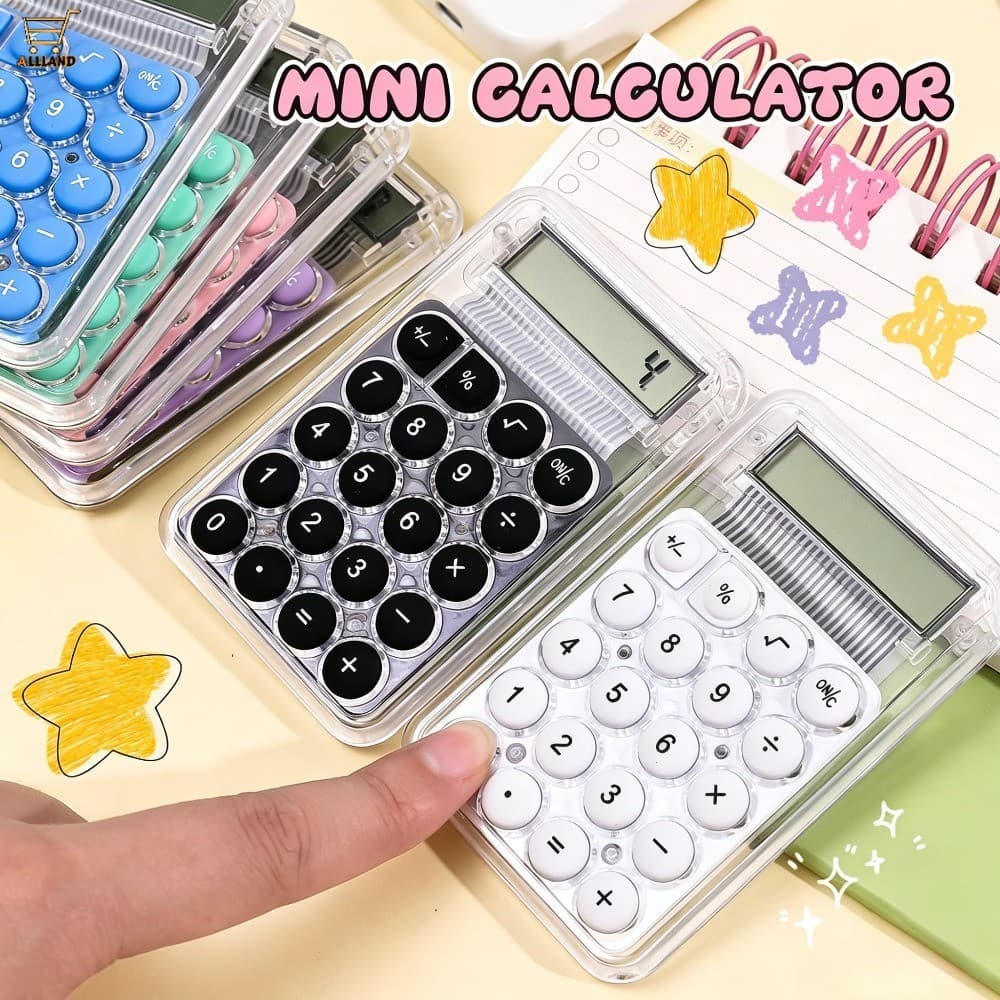 Mini Calculadora De Bolso Transparente , Portátil , Cor Doce , Botões Redondos , Display LCD Para Escola , Escritório ,