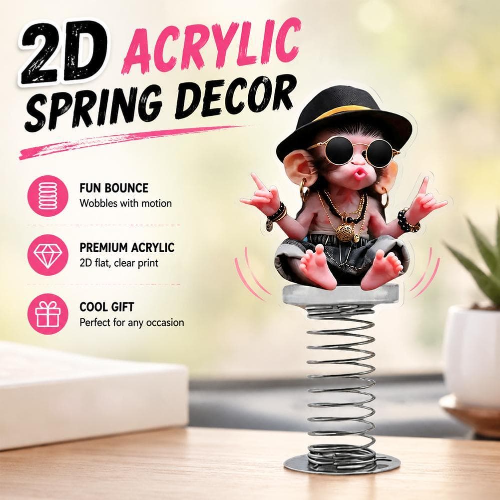 Engraçado Boca Grande Macaco Primavera Bobblehead Decoração Do Carro 2D Acrílico Oscilação Estatueta Para Painel E Exibi