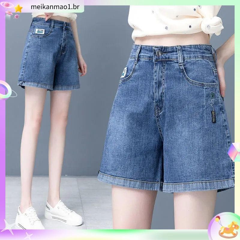 Azul de cinco pontos Denim Shorts feminino verão estilo fino 2026 novo estilo gordura mm forma pêra corpo mais magro olh