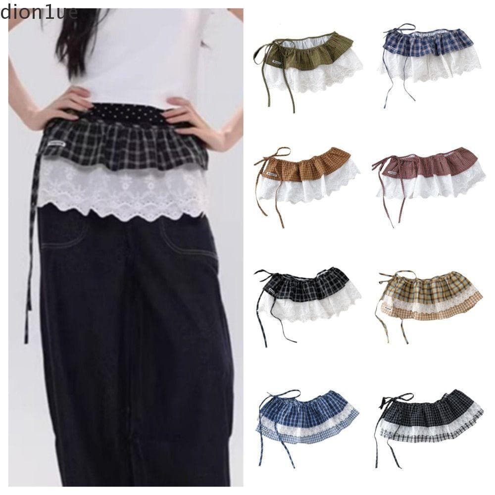 DION1UE Cortina De Peido Xadrez , Mini Saias De Renda Com Cadarço Balletcore , Curtas Babados Em Camadas Estilo Coreano