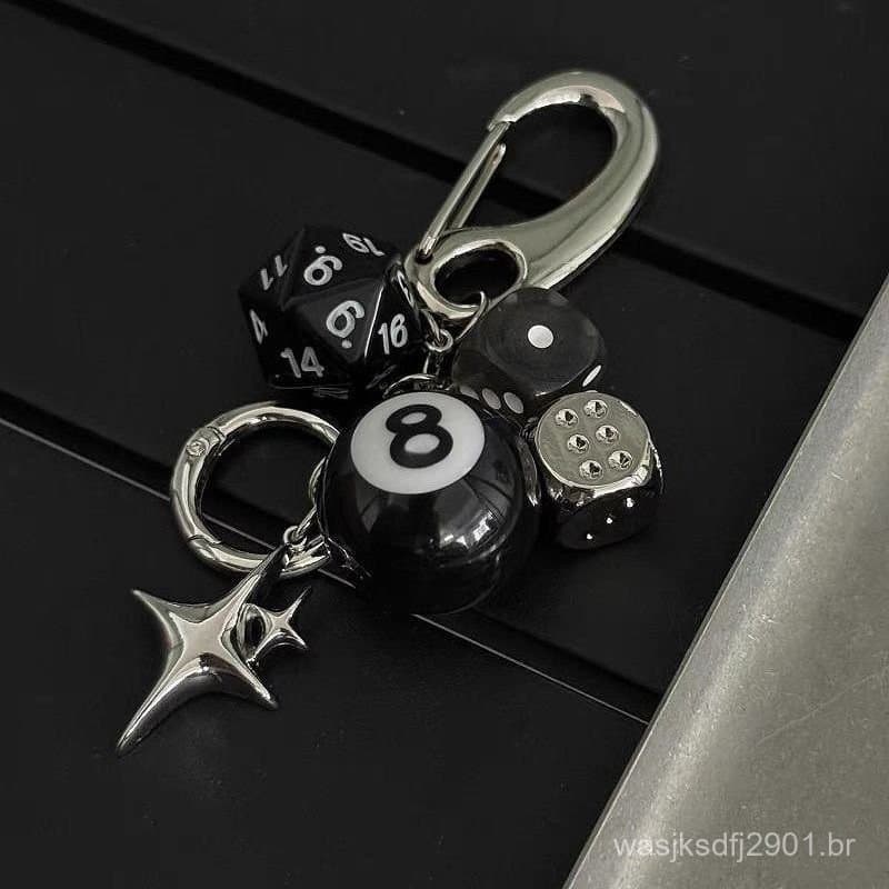 Criativo Preto 8 Dados De Bilhar Chaveiro Pingente Exclusivo Para Bolsa Do Telefone Móvel Mochila Chave Carro Pendurado