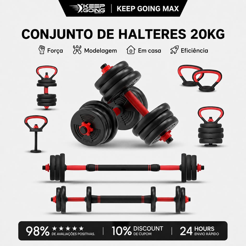 KEEP Brinde: munhequeira Kit Dumbbell Halter 20kg Ajustável Academia Musculação Para Braço Costa Peitoral Treino exercic