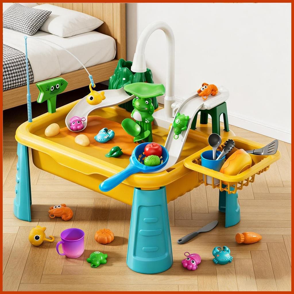Mesa de água externa, equipada com peixes educacionais interativos, pia elétrica e dispositivo de água corrente para cri