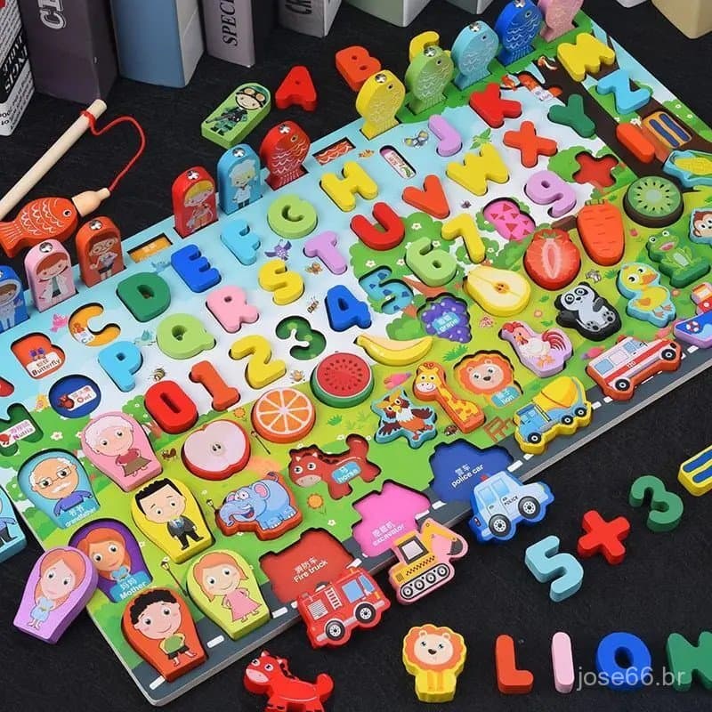 Brinquedo magnético montessori /Quebra-cabeça alfanumérico de madeira/pesca peixe brinquedo/jogos educativos pedagógicos