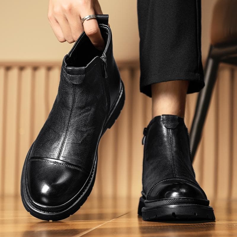 Martin botas masculinas 2025 novo estilo velo quente sapatos masculinos de couro genuíno Mid-Top Chelsea botas masculina