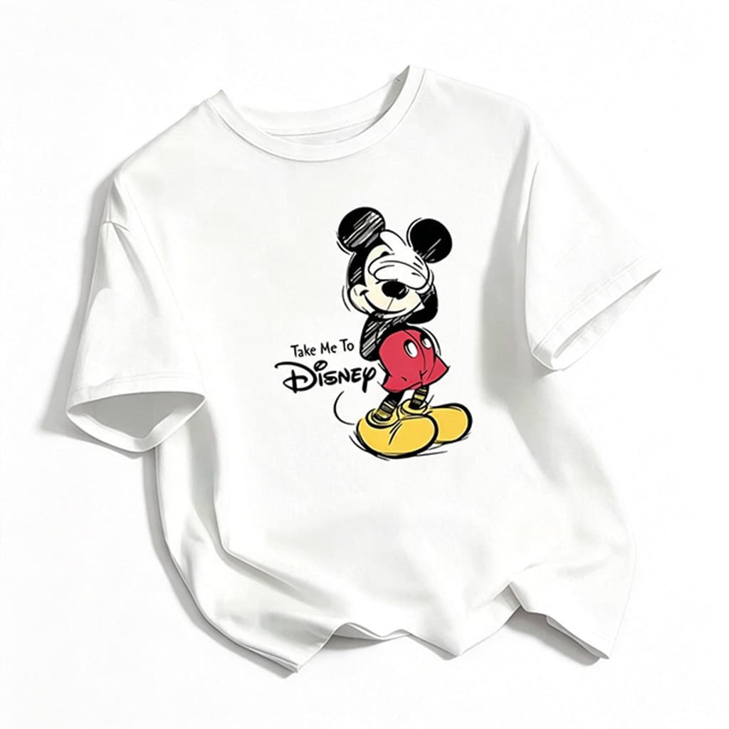 Camiseta Feminina Mickey Mouse Estampa Colorida Fofa Moderna Estilosa Moda Feminina Casual