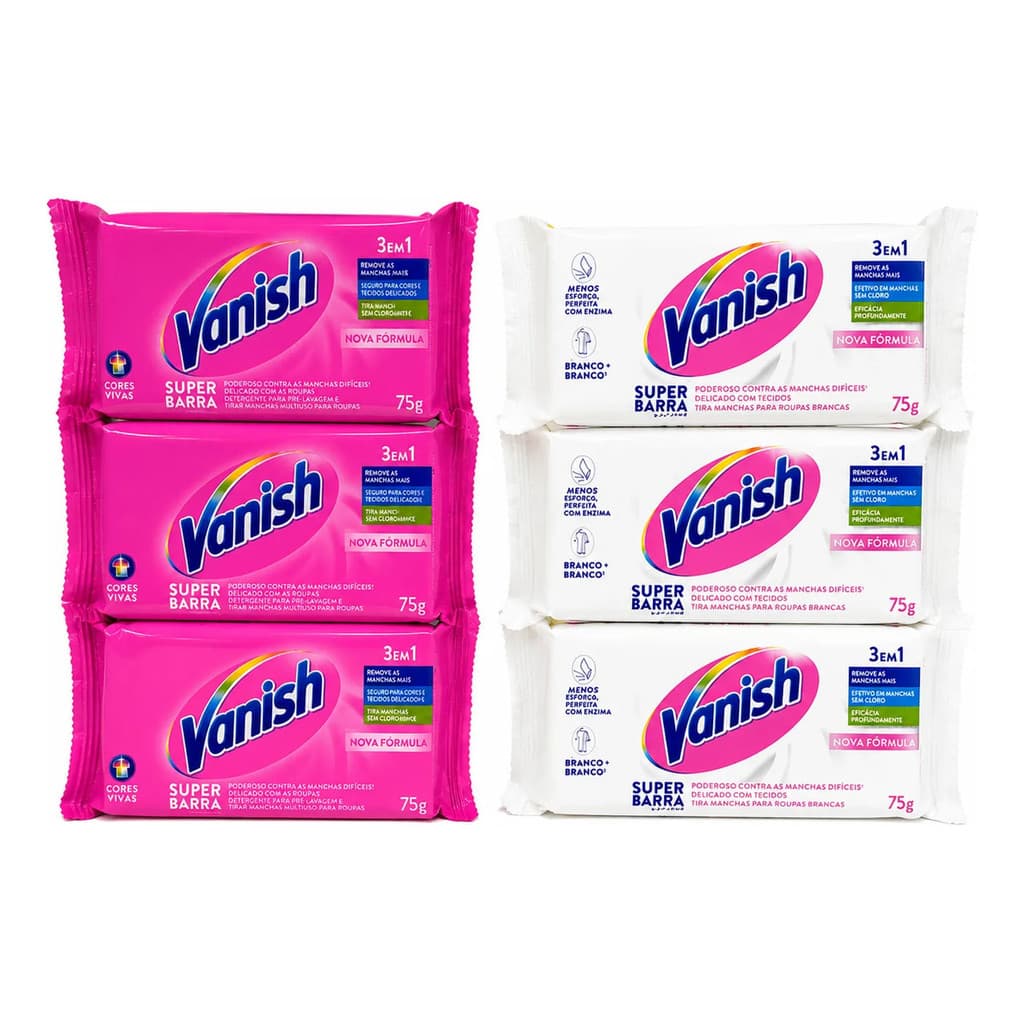 Vanish Super Barra 75g Roupas Brancas E Coloridas Kit 6 Un