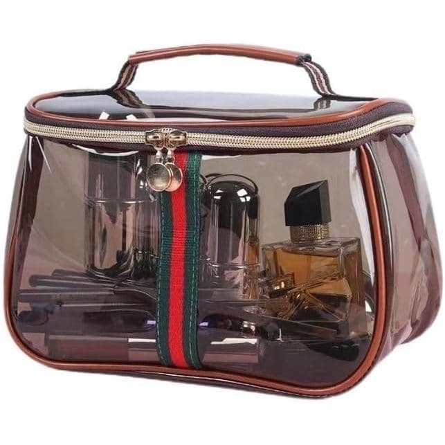 Nova bolsa de higiene pessoal estilo vintage, organizador de maquiagem transparente com alça, organizador de maquiagem à