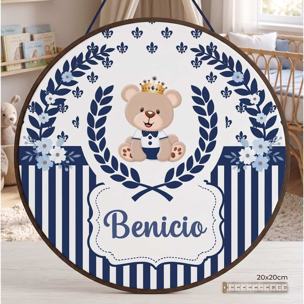 Porta Maternidade Ursinho Personalizado Nome Bebê Quadro Guirlanda MDF