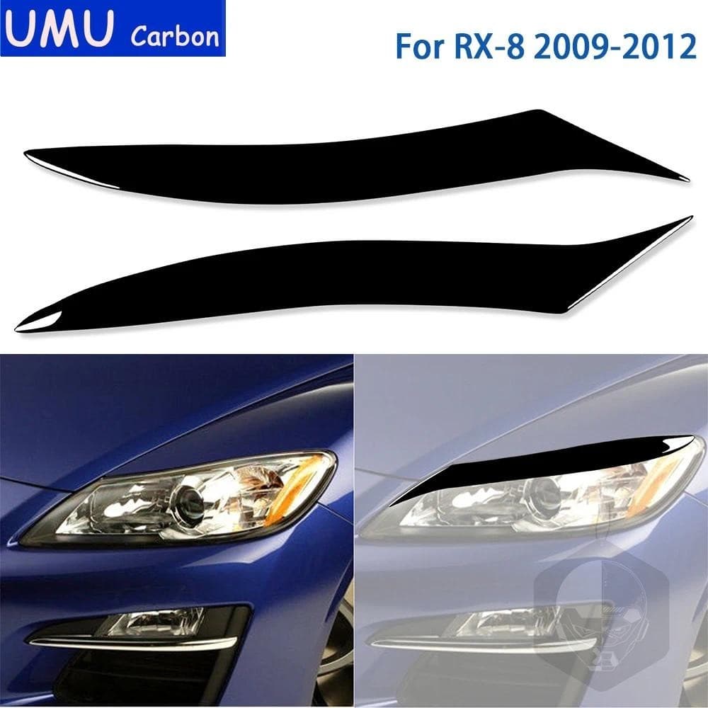 Para Mazda RX8 RX-8 2009 2010 2011 2012 Acessórios Do Carro Preto Plástico Exterior Lâmpada Sobrancelha Guarnição Adesiv