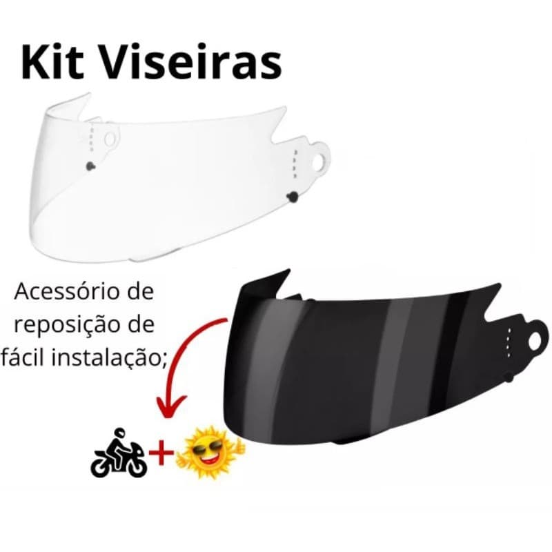 Viseira Cristal + Viseira Fume P/ Capacete Pro Tork V-Pro Jet 2 ou 3