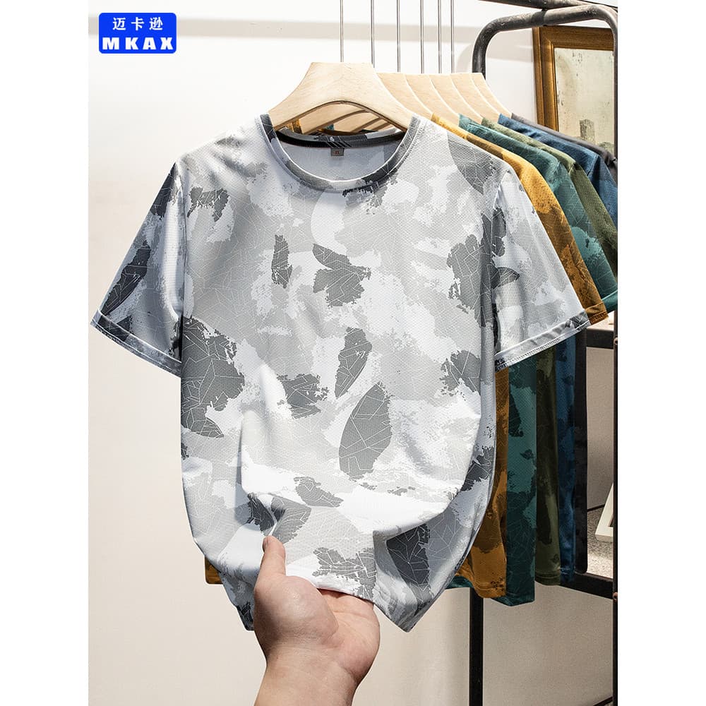 Macaron gelo seda roupas de secagem rápida camiseta de manga curta masculina verão malha fina respirável meia manga espo