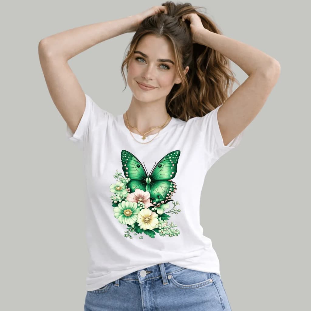 Camiseta Borboleta Flores Feminino Estilosa Casual Blusinhas