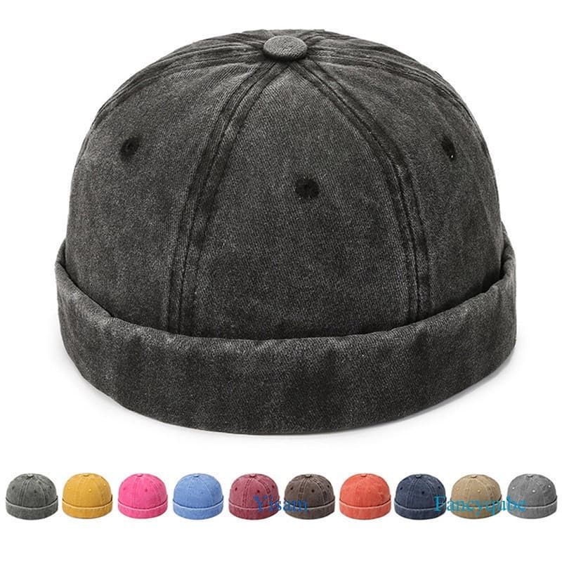 Yisam Vintage Dome Hat Chapéu Feijão De Marinheiro De Cor Sólida Para Homens Docker Algodão Sem Aba Boné De Crânio Casua