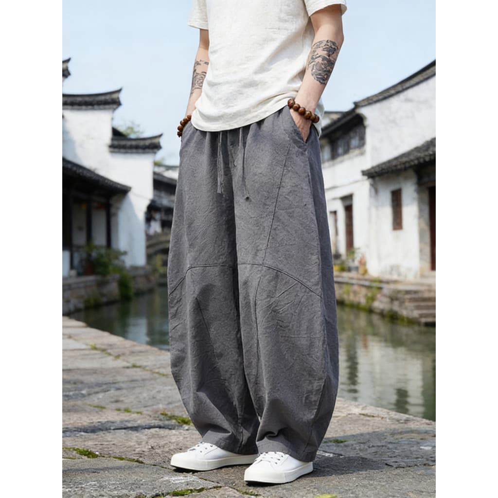 Novo chinês linho Machete calças masculinas verão fino solto perna larga algodão linho Bloomers Zen budista calças casua