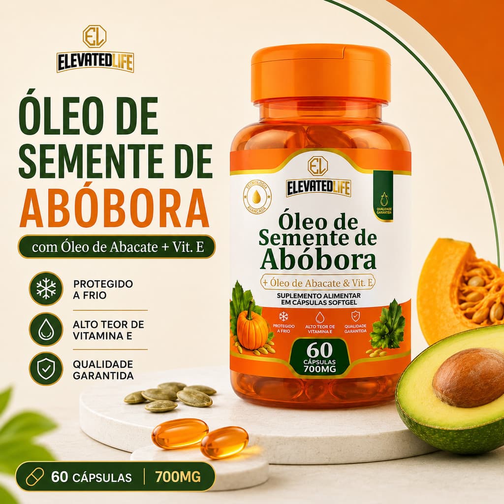 Óleo de Semente de Abóbora com Vitamina E e Óleo de Abacate | 60 Cápsulas