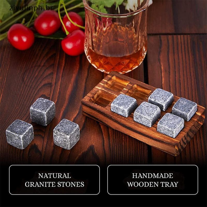Conjunto De 4 Pedras E Vidro ziyulinph , Para Homens | Dia Dos Pais , 6 De Granito , 2 Copos , 1 Caixa De Madeira BR