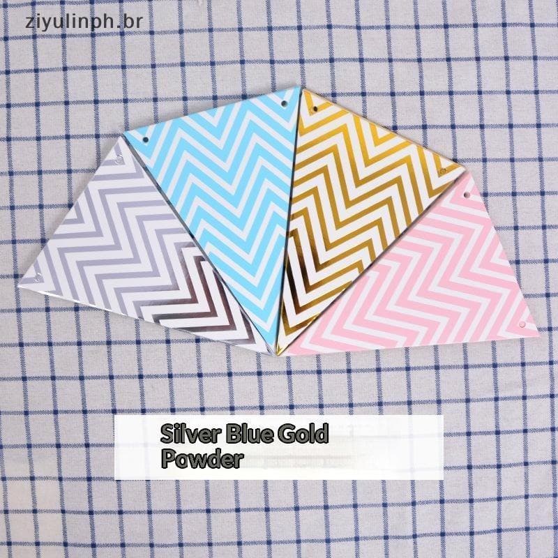 ziyulinph Bandeiras Triangulares Com Detalhes Metálicos Design Chevron Fofo Fácil De Pendurar Para Aniversário Chá De Be