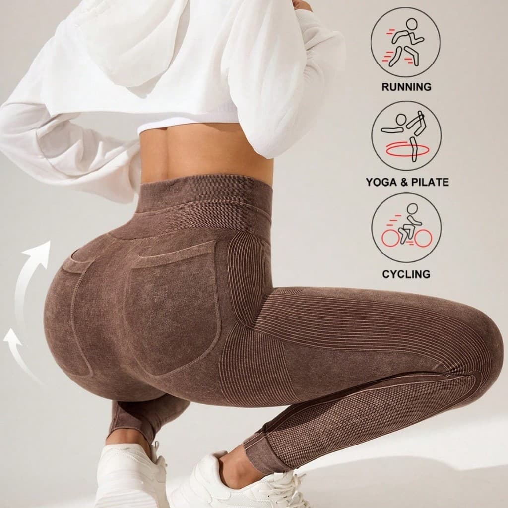 Leggings esportivas populares para atividades ao ar livre para mulheres, calças de yoga com cintura dupla e efeito levan