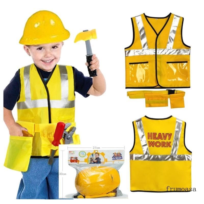 Fru Trabalhador Colete Chapéu Cinto Vestir-Se Halloween Traje Construtor Carreira Roupas