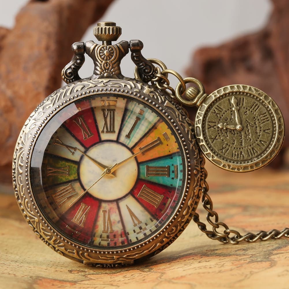 Relógio de Bolso Antigo com Mostrador Colorido de Números Romanos GYET B6GO
